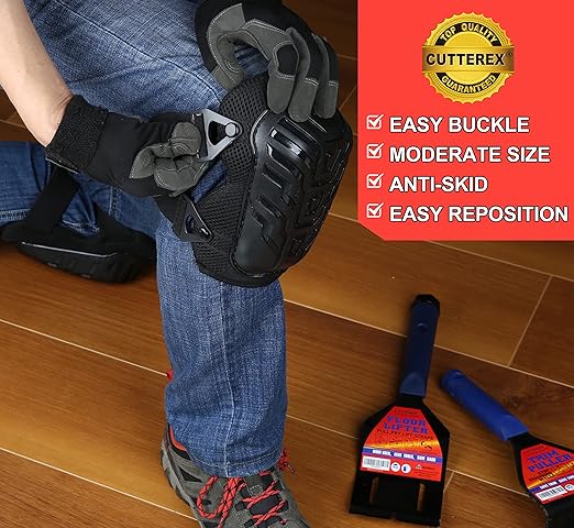 FLAT Knee Pads for All Kneeling Works, Professional Knee Cushions, Heavy Duty and Protection Design Knee Pad for Flooring, Gardening, Comfortable and Durable, Anti-Skid and Adjustable Clips