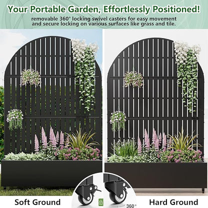 Casaphoria Raised Garden Bed Metal Planter Box with Trellis, 72"x47"x16" for Outdoor Climbing Plants, Flowers Vegetables and Vines Privacy Screen with Wheels and Drainage Holes(Black Vertical)
