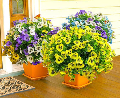Artificial Flowers for Outdoors Fake Plants, 12pcs Fake Flowers Artificial Plants Outdoor UV Resistant,Silk Faux Flowers Shrubs Greenery Plants for Porch Garden Patio Window Box Decor
