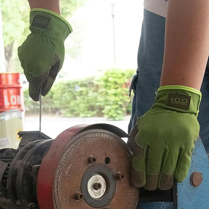 HLDD HANDLANDY Leather Work Gloves for Men & Women, Cowhide Gardening Gloves Utility Work Gloves, Mechanic Construction Driver Gloves (L, Green)