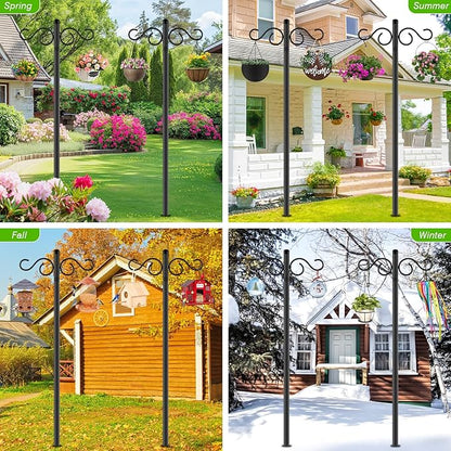 Double Shepherds Hooks for Outdoor,2 Pack 90 Inch Bird Feeder Pole with 5 Prongs Base,Heavy Duty Shepherds Hook,Suitable for Garden in Hanging Flower Basket,Lantern,Bird Nests (90 Inch)