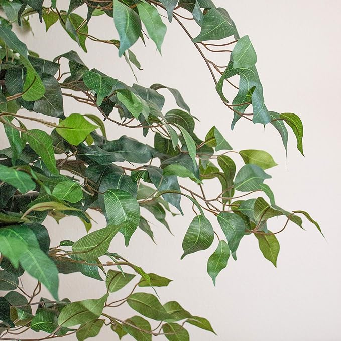 Nearly Natural 7ft Triple Trunk Artificial Ficus Tree with Natural Wood Trunks, Fake Tree for Indoor Home Décor, Faux Ficus Tree with Black Nursery Pot