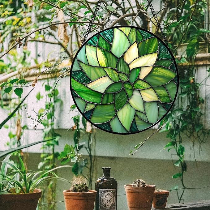 Stained Glass Window Hanging - Ireland Green Suncatcher for Doors Garden Patio Sun Catchers Decor Mother's St. Patrick's Day Birthday for Women Men Mom Nana Friend 11.8 in