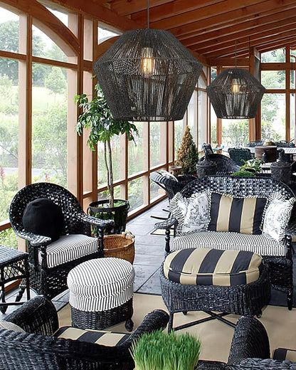 Woven Pendant Light Fixtures, ELYONA 7" Farmhouse Coastal Hanging Lamp with Matte Black Handwoven Rattan Basket Shade Modern Boho Pendant Light for Kitchen Island Dining Room Bar Bedroom Foyer Hallway