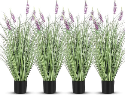 Jexine 4 Pieces Faux Plants Outdoor 3 ft Tall Artificial Lavender Plant Potted Artificial Lavender Faux Greenery Floor Flowers for Housewarming Gift House Garden Bathroom Lobby Outdoor