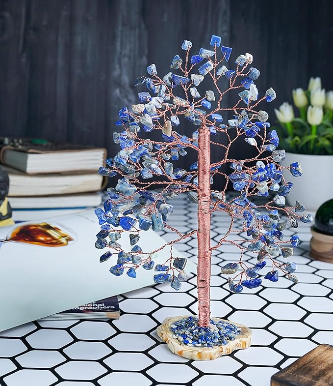 Crocon Lapis Lazuli Gemstone Tree of Life, Handmade, 8 Inch, Blue, Crystal Decoration, Feng Shui, Money Tree, Spiritual Gift