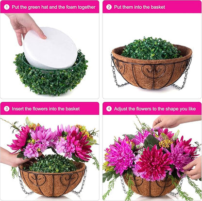 HyeFlora Artificial Fall Mums Flowers Baskets for Outside Decoration, Fake Hanging Silk Fuchsia Flower, Faux Chrysanthemum Summer UV Resistant Realistic for Porch Yard Autumn Decor