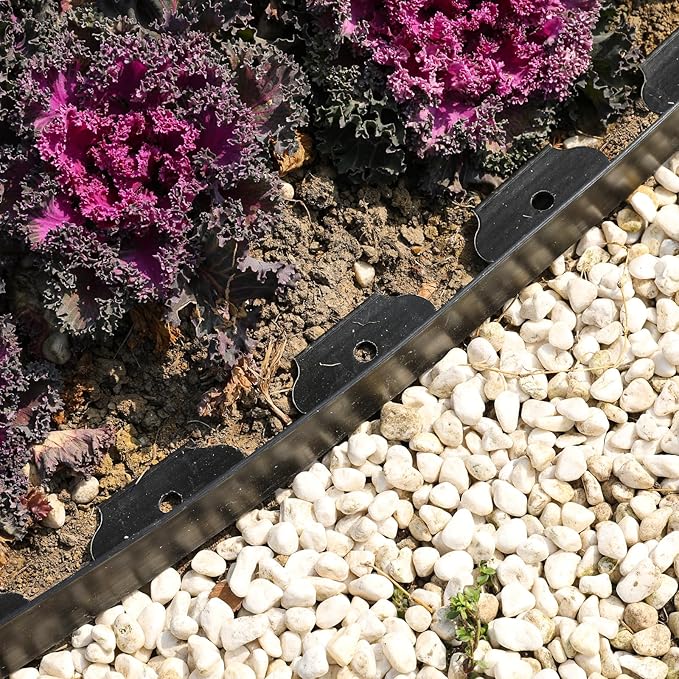 4 Inch Tall Garden Edging Border 33FT with 45pcs Spikes, Plastic Edging Border for Landscaping, Lawn, Garden, Flower Beds, Paver, Pathway