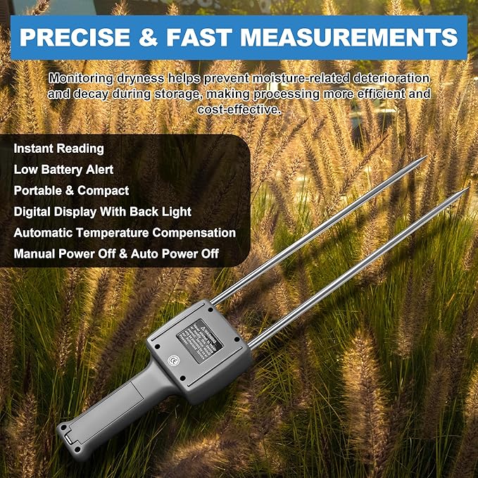 Portable Hay Moisture Meter for Alfalfa, Leymus Chinensis, Orchard Grass, Pennisetum Gydridum, Guinea Grass, Clover, Soapwort, Wheat Straw and other Hays