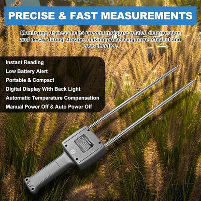Portable Hay Moisture Meter for Alfalfa, Leymus Chinensis, Orchard Grass, Pennisetum Gydridum, Guinea Grass, Clover, Soapwort, Wheat Straw and other Hays