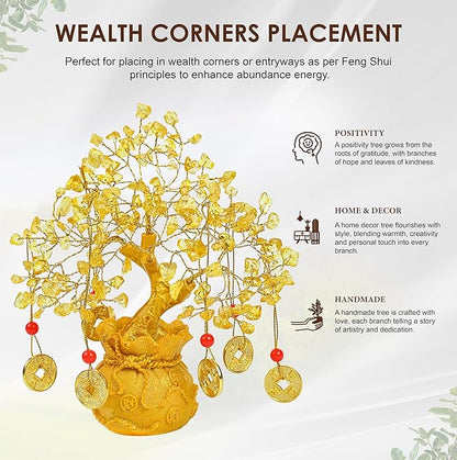 Citrine Crystal Tree with Artificial Coin Pot Base Bonsai Tree for Home & Office Decor Good Luck 6 Feng Shui Coins Money Tree Yellow Crystal Spiritual Gifts for Women Mom Sister Desk Bookshelf Decor