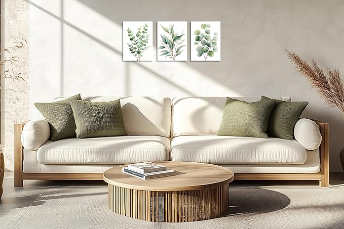 TutuBeer Botanical Plant Canvas Wall Art Botanical Pictures Wall Art Sage Green Eucalyptus Leaf Print on Canvas Minimalist Aesthetic Bedroom Artwork for Bathroom Bedroom Living Room Office 12"X16"X3