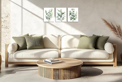 TutuBeer Botanical Plant Canvas Wall Art Botanical Pictures Wall Art Sage Green Eucalyptus Leaf Print on Canvas Minimalist Aesthetic Bedroom Artwork for Bathroom Bedroom Living Room Office 12"X16"X3