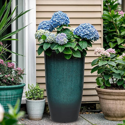 24" Tall Planters Set of 2, High-Density PP Ceramic-Look Outdoor Pots for Plants, Versatile Indoor/Outdoor Flower Pots w/Drainage Hole for Patio Garden Porch & Living Room Decor, Ideal Gift