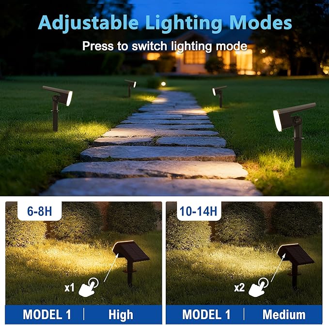 Solar Lights Outdoor Waterproof IP65,Auto On/Off, 2700K 2 Lighting Modes, Super Bright LED, Solar Powered Yard Garden Solar Spot Lights for Outside Landscape -3000K,8 Pack