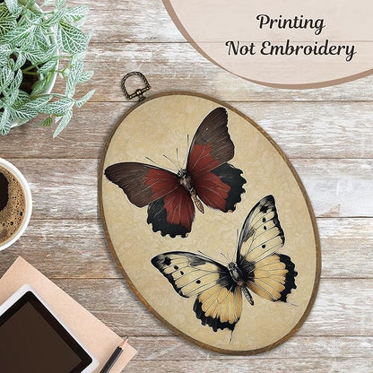 LKETW Vintage Butterfly Oval Wall Art Decor, Retro Cottagecore Butterfly Oval Canvas Hanging Decor, Retro Whimsical Moth Insect Wall Decorations for Home Living Room Bedroom, 8.6x11.4 Inch