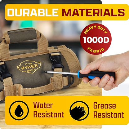 The Ryker Roll Up Tool Bag Organizer - Personalized Customized Name Gifts for Him/Men/Dad Gifts Roll Up Small Tool Bag Organizer Tools Bags gift for Mechanic, Electrician, Plumber or Hobbyist