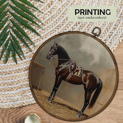 cvjutf Vintage Horse Wall Art Decor Framed, Horse Lover Gifts for Women, Hunting Equestrian Western Horses Round Wall Decor, Rustic Antique Canvas Prints Art for Home Bedroom Living Room, 10x10 Inch