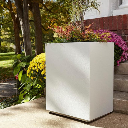 PolyStone Cozumel Tall Modern Outdoor/Indoor Column Planter, 23" L x 18" W x 30" H, Lightweight, Heavy Duty, Weather Resistant, Polymer Finish, Commercial Grade and Residentia (Greige)