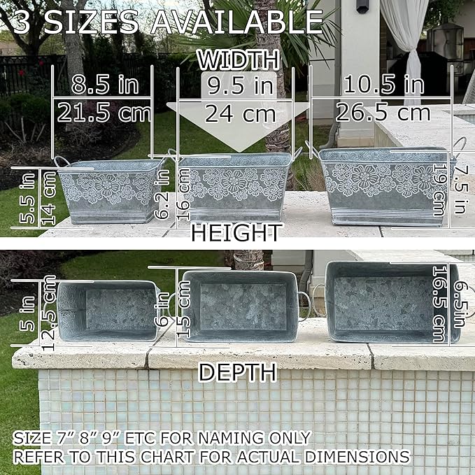 allgala Galvanized Planter Pot Indoor and Outdoor Decoration-Rectangle Grey-8"-HD88316