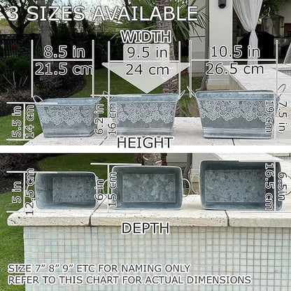 allgala Galvanized Planter Pot Indoor and Outdoor Decoration-Rectangle Grey-8"-HD88316