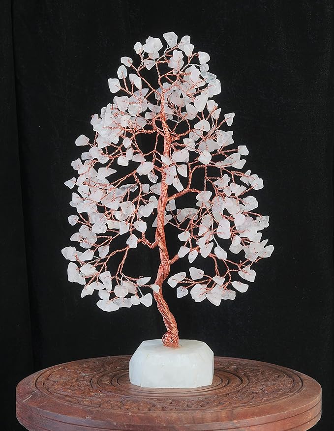 Rose Quartz Crystal Tree Gemstone Tree of Life Quartz Base Chakra Bonsai Tree for Room, Office & Bedroom Decor Spiritual Gift Meditation Birthday Gift for Women Mom her Sister Housewarming Gifts Home