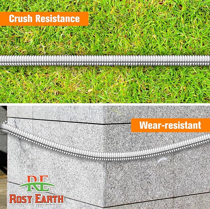 Garden Hose 5 FT, 304 Stainless Steel Metal Water Hose, Heavy Duty Flexible Leader Hose, Short Water Hose Kink Free Hose for Rv, Outdoor, Yard, No Bite, Leak proof and Durable