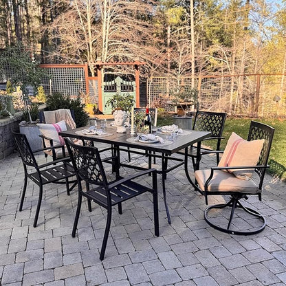 MFSTUDIO Patio Dining Set for 6, Outdoor Table and Chairs Set for Deck Backyard Poolside Garden, 7 Piece Metal Patio Furniture Set with Umbrella Hole