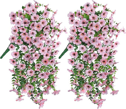 HyeFlora Artificial Flowers for Outdoors Decoration, 2Pcs Pink Fake Hanging Spring Summer Decor, Lifelike Plants, UV & Fading Resistant Flower for Porch Patio Balcony Planter Yard Home Garden