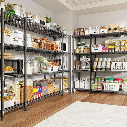REIBII 78.4" W Storage Shelves 1500LBS Load, Metal Shelving Unit Heavy Duty Wire Shelving for Garage Storage Rack, Adjustable Metal Shelf for Pantry Commercial Kitchen Storage Shelves, 11.8''D x 59''H