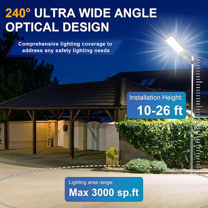 Loyoele Solar Street Light Outdoor Waterproof Dusk to Dawn, 9800W Solar Parking Lot Lights Commercial Large Outdoor Flood Light Heavy Duty Solar Power with Motion Sensor for Yard Garden