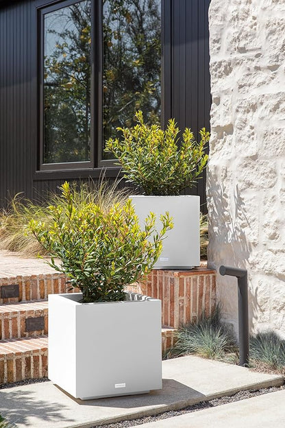 Veradek Block Series Cube Plastic Planter - Large Square Planter for Indoor or Outdoor Patio/Garden | Durable All-Weather Use with Drainage Holes | Modern Décor for Tall Plants, Trees, Flowers