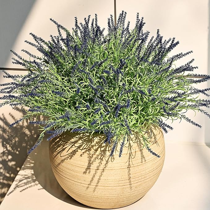 alyptus UV Resistant Artificial Lavender Flowers for Outdoors 16 Bundles Fake Purple Flower Outdoor Faux Plastic Outside Plants Decorations for Front Porch Patio Planters Décor(Dark Purple Lavender)