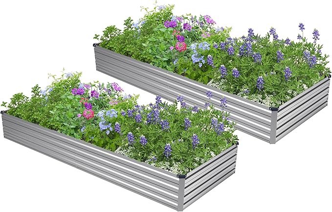 2PCS 7x3x1ft Galvanized Metal Raised Garden Bed Kit,Outdoor Planter Box Vegetables,Flowers,Herbs Durable Rust-Resistant Patio Gardening Beds,Silver