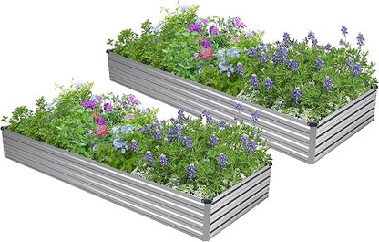 2PCS 7x3x1ft Galvanized Metal Raised Garden Bed Kit,Outdoor Planter Box Vegetables,Flowers,Herbs Durable Rust-Resistant Patio Gardening Beds,Silver