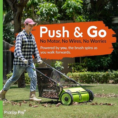 Pickup Pro Garden Sweeper - Manual Leaf & Grass Push Lawn Sweeper (Pickup Pro Max)