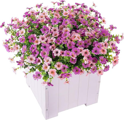 Artificial Fake Mums Flowers for Outdoor Fall Decor, 12 Bundles Faux Silk Daisy Plants for Planter Pot Colorful UV Resistant Look Real for Front Door Porch Patio Outside Yard(Purple Pink)