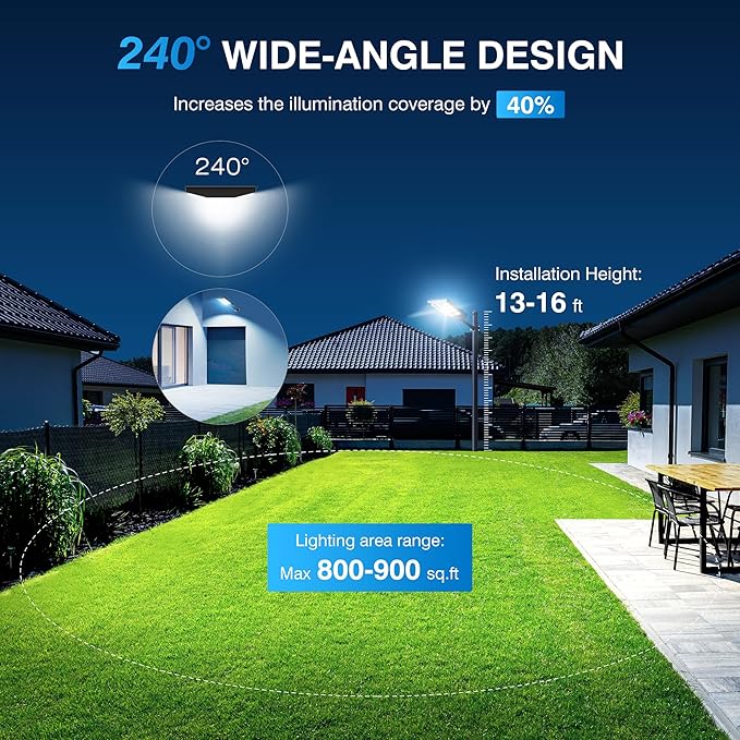 5000W Solar Street Light, Wide Angle Solar Lights Outdoor IP66 Waterproof, 6500K Dusk to Dawn, LED Security Flood Light with Motion Sensor and Remote Control for Residential Yard (2 Pack)