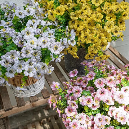 Faux Flowers for Outdoor Planters, Artificial Flowers for Outdoors, 12 Bundles Outdoor Indoor Uv Resistant, Artificial Flowers for Decoration, Pink, Silk Faux Spring Flowers for Outside