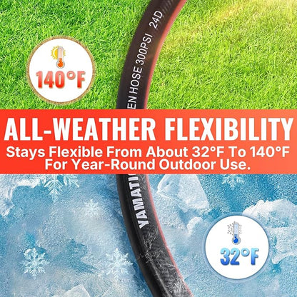 YAMATIC Garden Hose 100FT x 5/8" Heavy Duty Water Hose, Kink Resistant with 360° Swivel Handle, 3/4" Solid Brass Fittings Leak-Resistant, All-Weather Outdoor Hose for Lawn, Garden & Car Wash