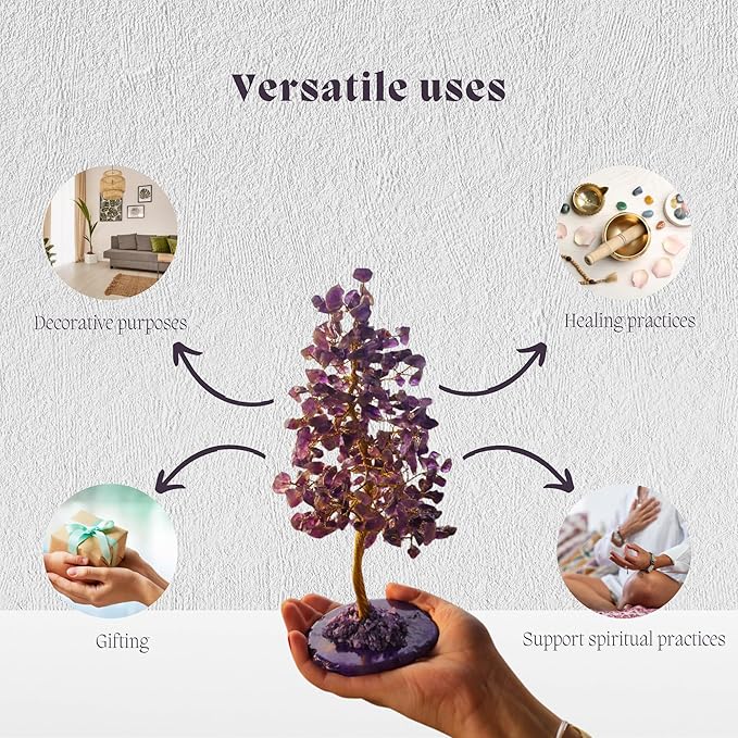 Crystal Tree with Bracelet for Home Decor, Healing, Spiritual Gifting, Room Decor, New Year & Good Luck Gifting | Made from Genuine Crystal Stones (Amethyst) - 9 x 3 Inches