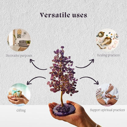 Crystal Tree with Bracelet for Home Decor, Healing, Spiritual Gifting, Room Decor, New Year & Good Luck Gifting | Made from Genuine Crystal Stones (Amethyst) - 9 x 3 Inches