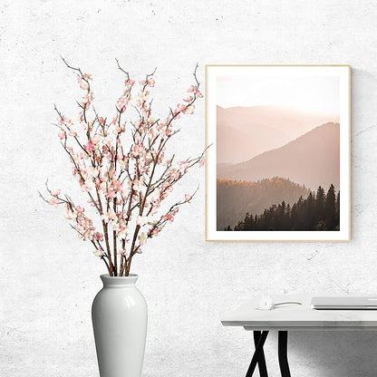 4Pcs Cherry Blossom Branches Artificial Flowers for Spring Summer Indoor Decoration,Faux Long Stem Artificial Flowers for Wedding Home Office Bedroom Party Table Centerpieces Decor (Pink)