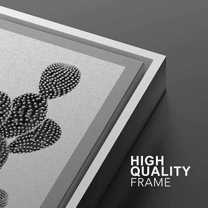 Ashbrook Framed Wall Art Print Set Black & White Grayscale Desert Succulents Nature Wilderness Photography Modern Art Boho Scenic Dramatic for Living Room, Bedroom, Office - 16"x24"x3 White