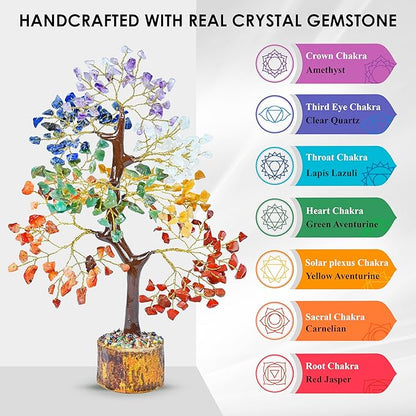 7 Chakra Tree of Life - Crystal Tree for Positive - Gemstone Tree - Seven Chakra Tree Spiritual Wisdom Feng Shui Tree Decor - Handmade - Healing Tree - Attract Good Luck & Charm Gift