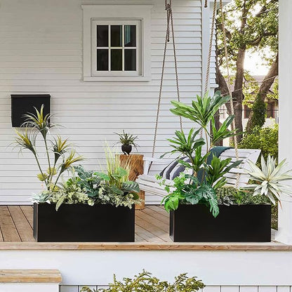 Wallowa Metallic Heavy Long and Large Outdoor/Indoor Planter, Rectangular Trough Planter Box, 38”Lx15”Wx15”H, 40Pounds, Black with Hand Brushed Gold Edge, No Assemble and Seamless