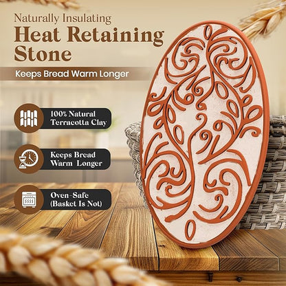 Bread Warmer Basket with Stone - Hand Woven Bread Basket With Warming Stone Included to Keep Your Loaf Warm! - Try Our New Hand-Crafted Bread Basket A Natural & Giftable Addition To Your Table