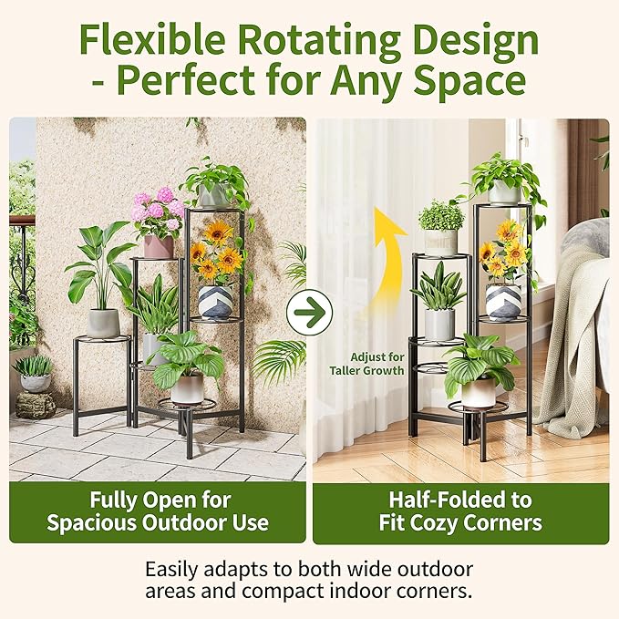 Outdoor Plant Stands for Patio Corner Tall Plant Stand Indoor Metal Flower Pot Stands for Multiple Plants 6 Tier Heavy Duty Shelf Black Kite