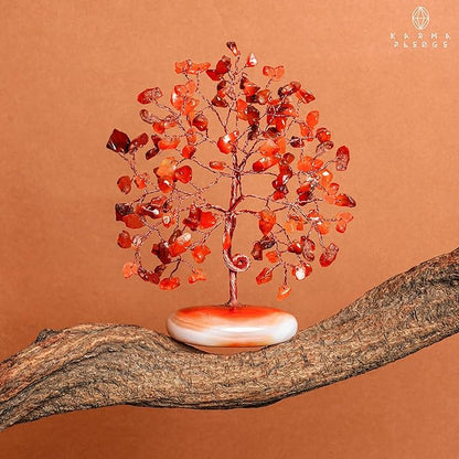 KARMAPLEDGE Crystal Tree of Life Home and Office Feng Shui Decor, Carnelian Healing Crystal Handmade Bonsai Tree for Positive Energy, Good Luck, Money, Christmas Decor, Birthday Gifts for Women, Mom