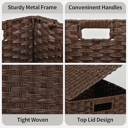GRANNY SAYS Wicker Baskets with Lids, Set of 4 Brown Basket, Decorative Storage Boxes, Woven Basket for Organizing, Storage and Organizer Baskets